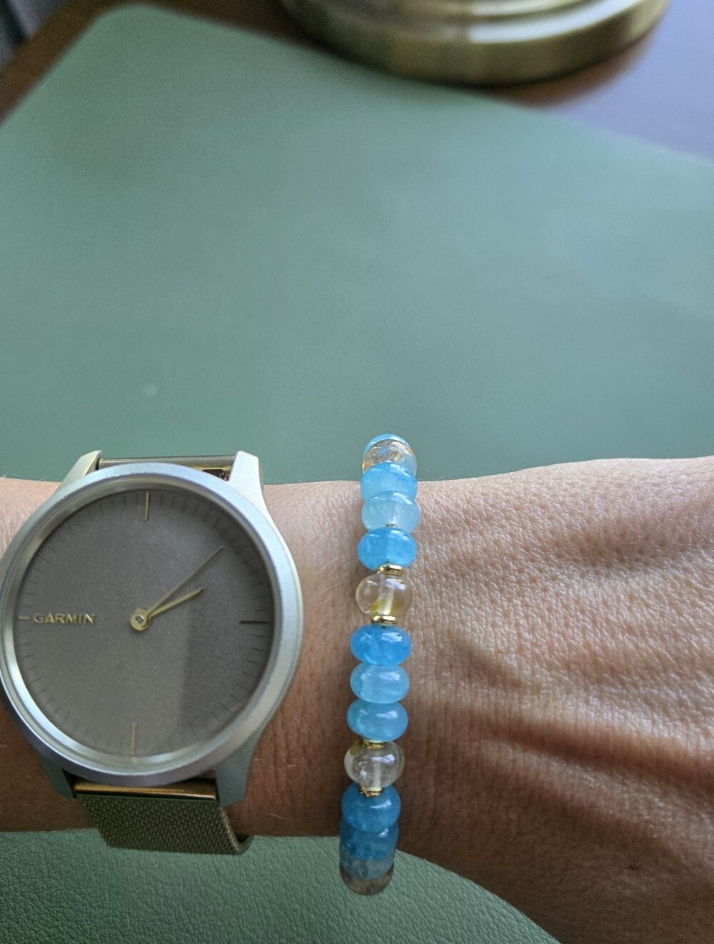 Handcrafted Blue Jade And Quartz Beaded Bracelet